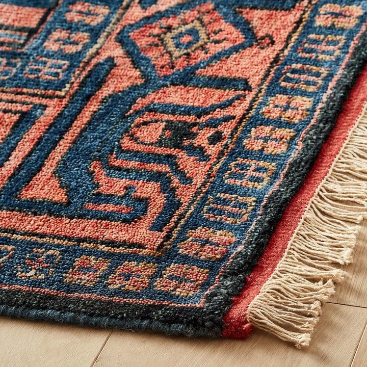 Antique Charcoal Navy Oushak Hand Knotted Wool Area Rug — Rust Terracotta Tribal Persian Design