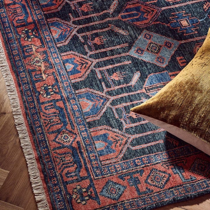 Antique Charcoal Navy Oushak Hand Knotted Wool Area Rug — Rust Terracotta Tribal Persian Design
