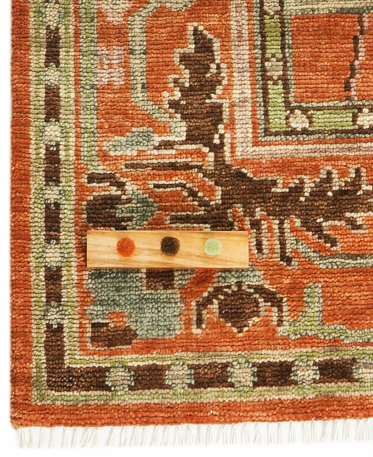 Rust Orange Oushak Rug – Hand-Knotted Wool, Sage Green Floral Medallion