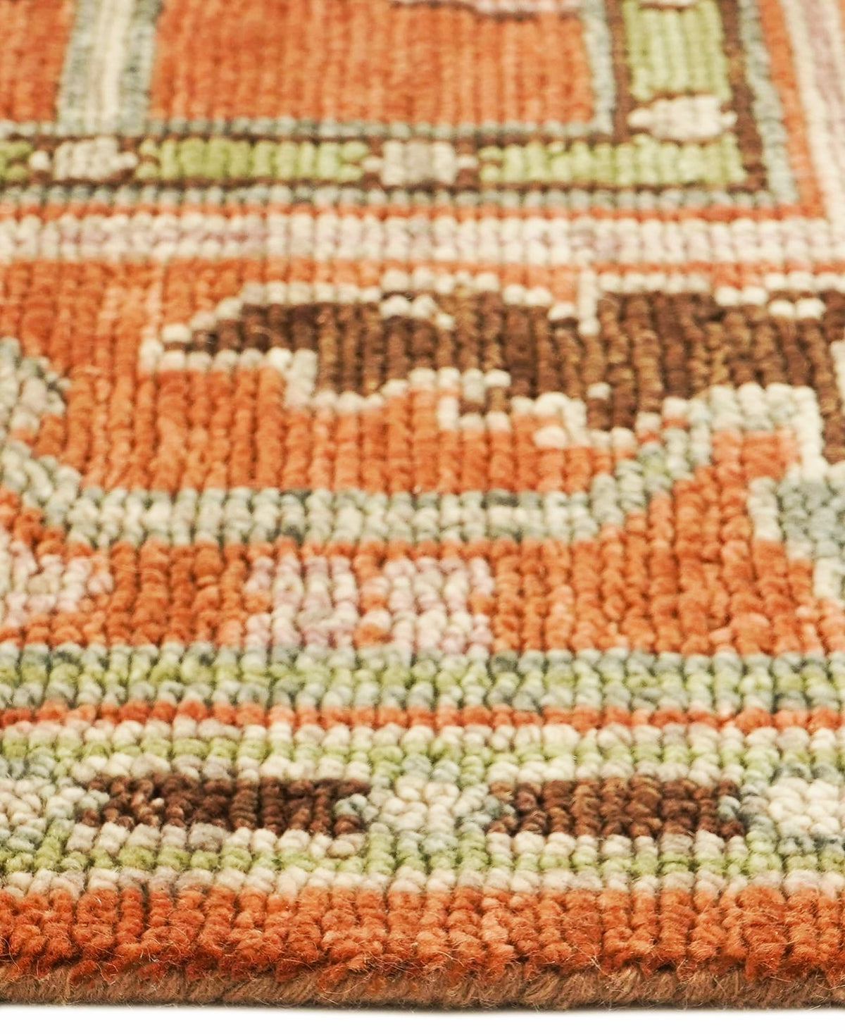 Rust Orange Oushak Rug – Hand-Knotted Wool, Sage Green Floral Medallion