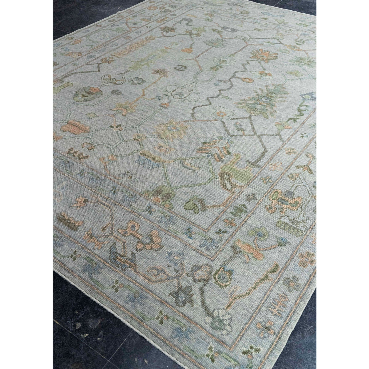 Modern Boho Tribal Geometric Motif Muted Gray and Silver Sage Wool Area Rug
