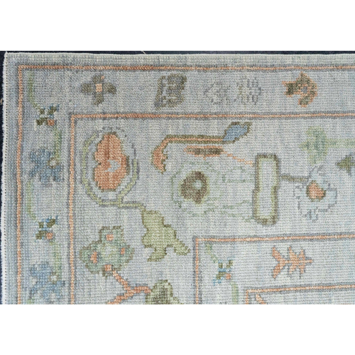 Modern Boho Tribal Geometric Motif Muted Gray and Silver Sage Wool Area Rug