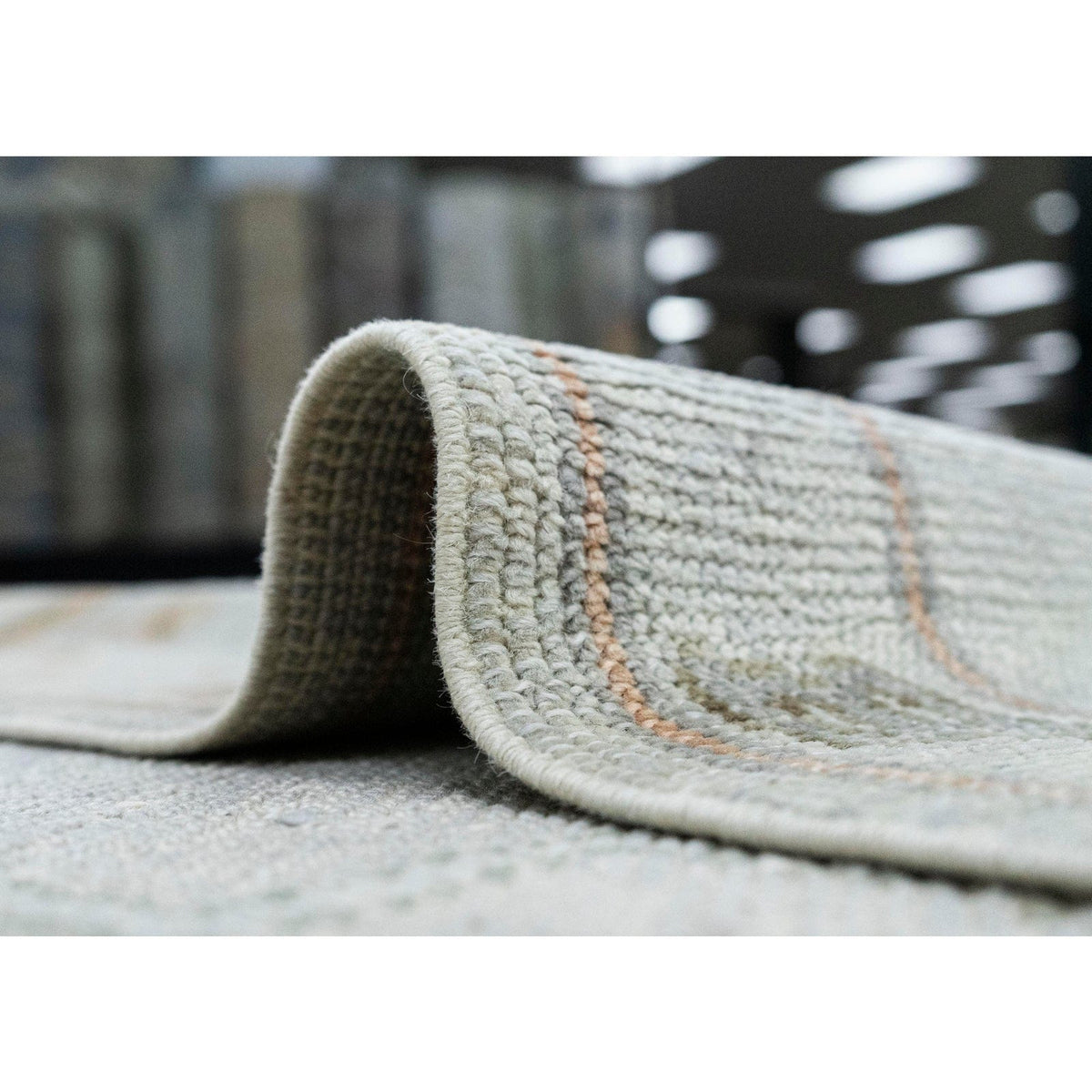 Modern Boho Tribal Geometric Motif Muted Gray and Silver Sage Wool Area Rug