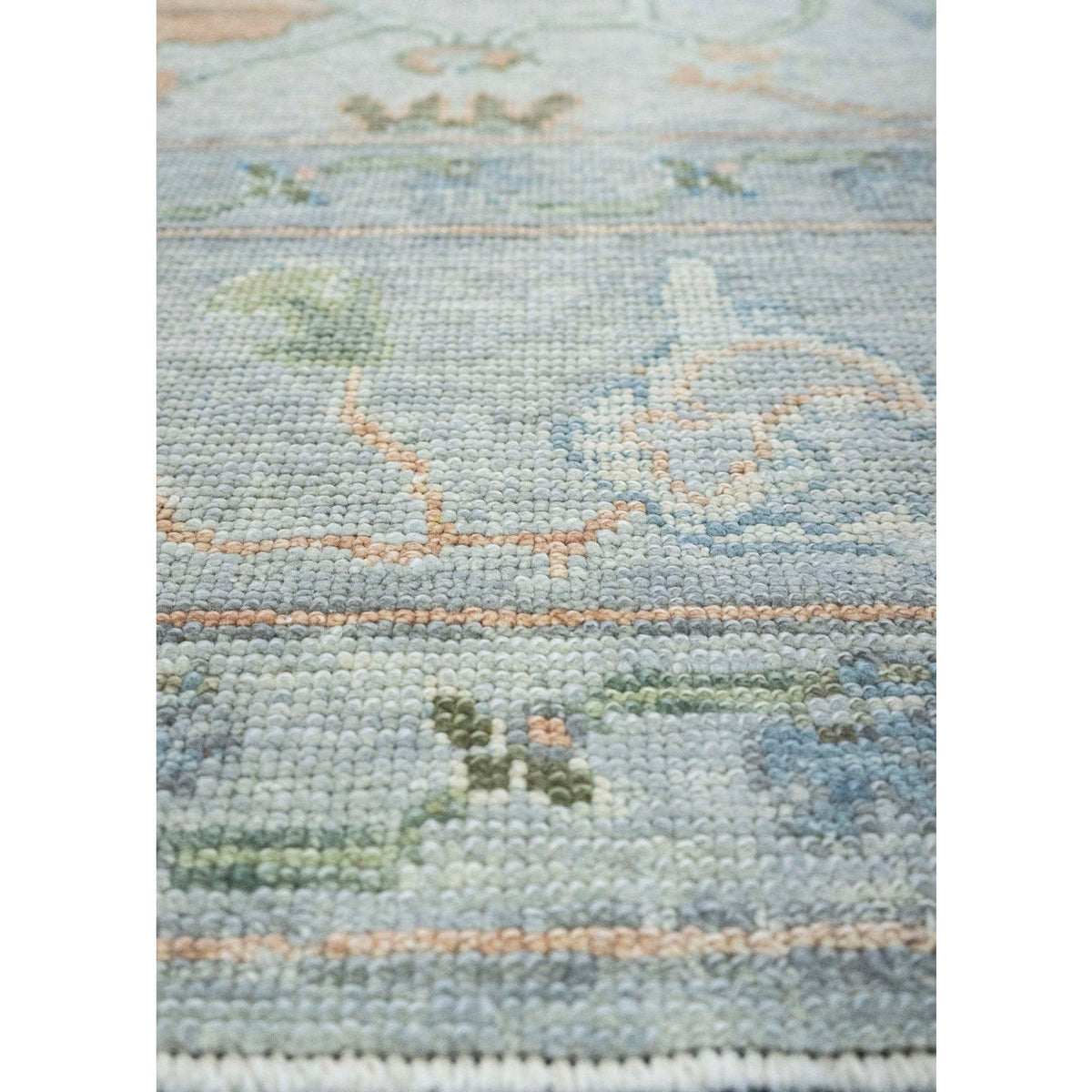 Modern Boho Tribal Geometric Motif Muted Gray and Silver Sage Wool Area Rug