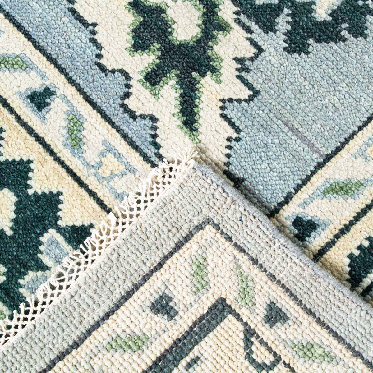 Luma Light Blue and Navy Khotan Hand-Knotted Wool Rug