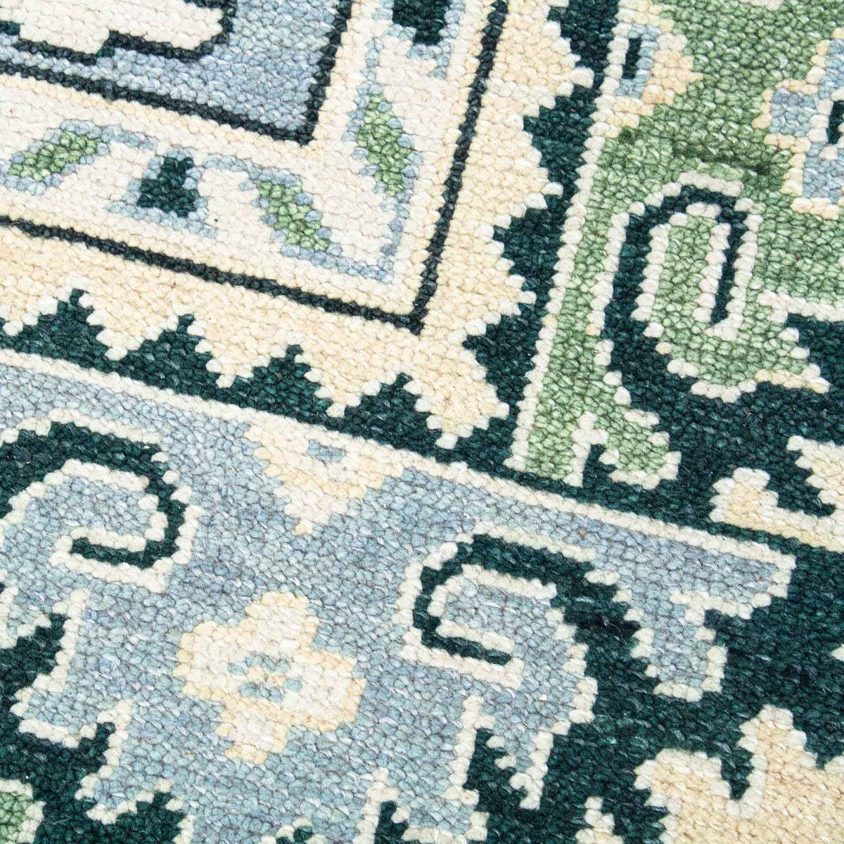 Luma Light Blue and Navy Khotan Hand-Knotted Wool Rug