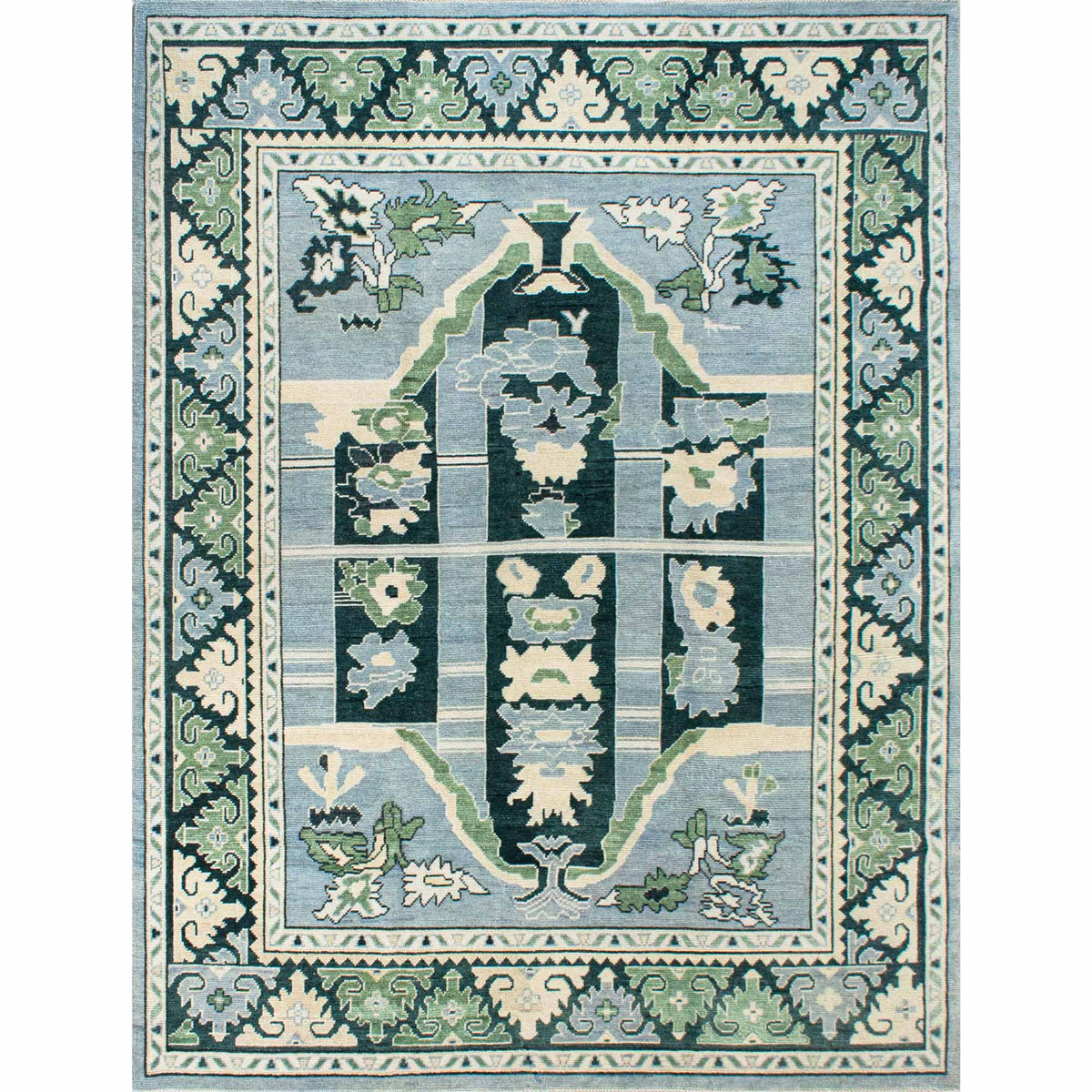 Luma Light Blue and Navy Khotan Hand-Knotted Wool Rug