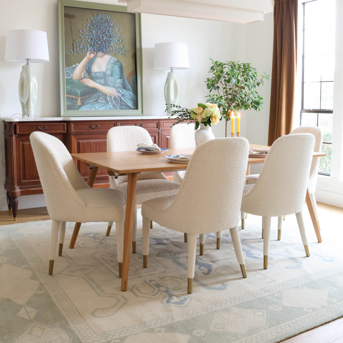 Classic Geometric Tribal Motif Ivory and Sage Green Hand-Knotted Wool Area Rug