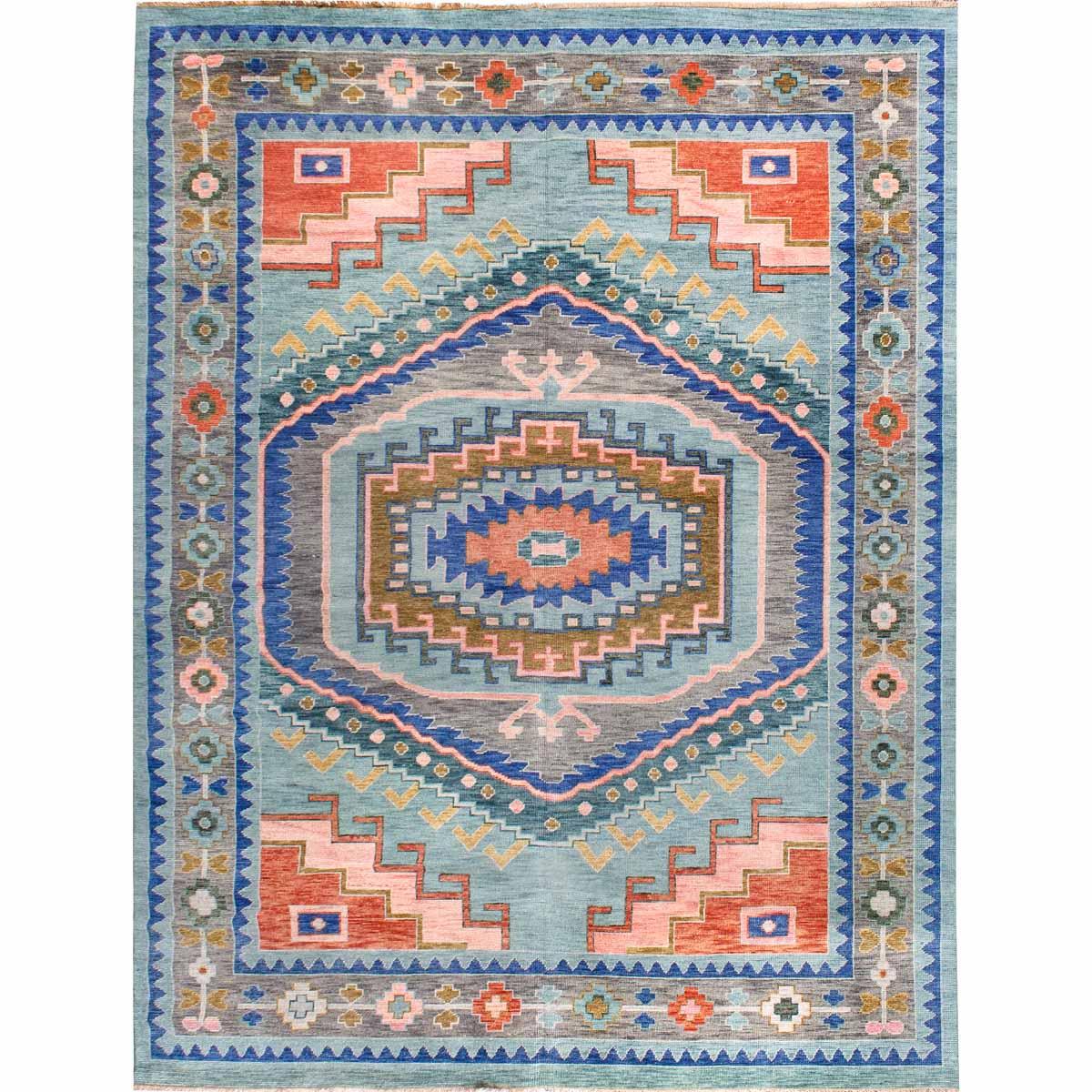 Geometric Medallion Layered Tribal Motif Hand-Knotted Wool Area Rug