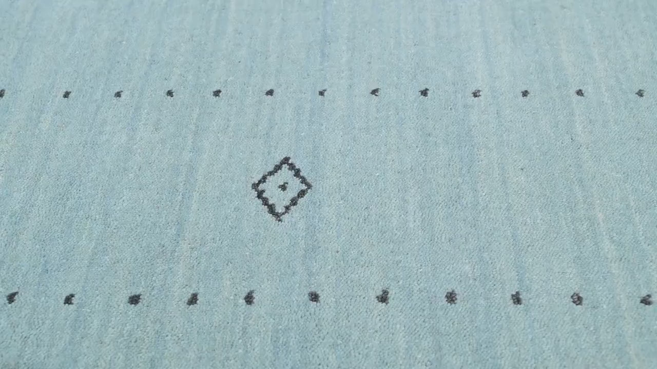Premium Hand-Knotted Gabbeh Wool Rug - Minimalist Mint Green Aqua Blue Carpet
