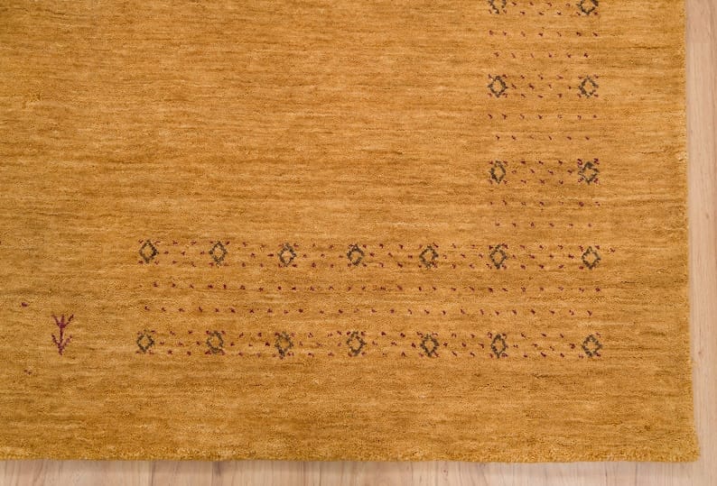 Premium Hand-Knotted Gabbeh Wool Rug - Minimalist Honey Mustard Gold Organic Tribal Area Carpet - Custom Size Available