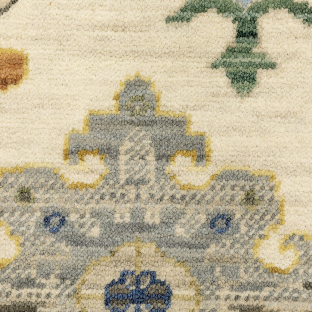 Premium Hand-Knotted Oushak Wool Rug - Vibrant Ivory Cream Multi Floral Carpet