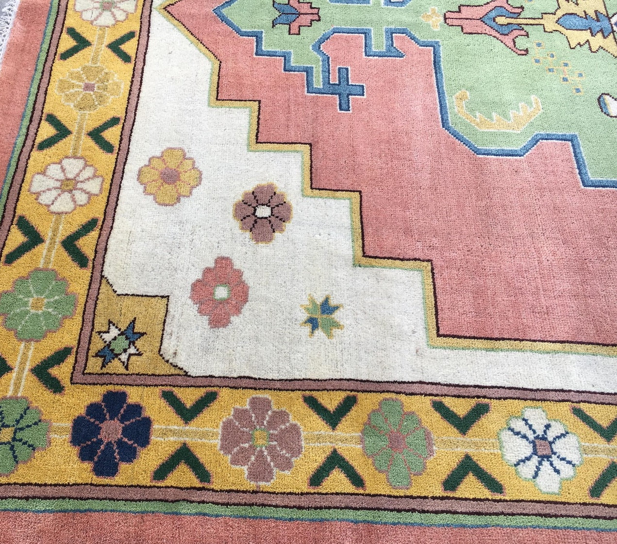 Premium Hand-Knotted Oushak Wool Rug - Vibrant Teal Blue & Terracotta Turkish Style Carpet - Custom Size Area Rug for Living Room, Bedroom & Dining Space