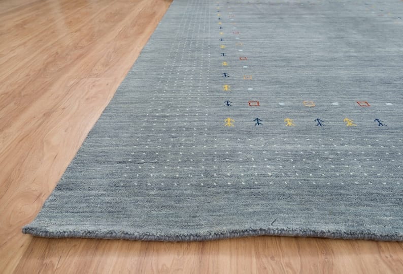 Premium Hand-Knotted Oushak Wool Rug - Slate Blue & Muted Steel Grey Turkish Carpet