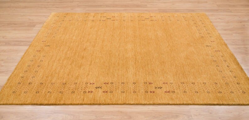 Premium Hand-Knotted Gabbeh Wool Rug - Minimalist Honey Mustard Gold Organic Tribal Area Carpet - Custom Size Available