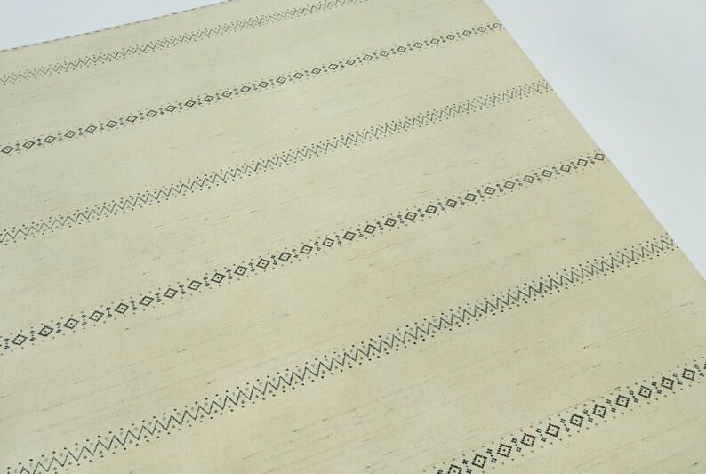 Premium Hand-Knotted Gabbeh Wool Rug - Minimalist Cream Ivory Striped Carpet
