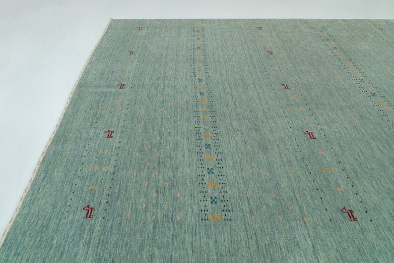 Premium Hand-Knotted Oushak Wool Rug - Minimalist Sage Green Seafoam Textured Carpet
