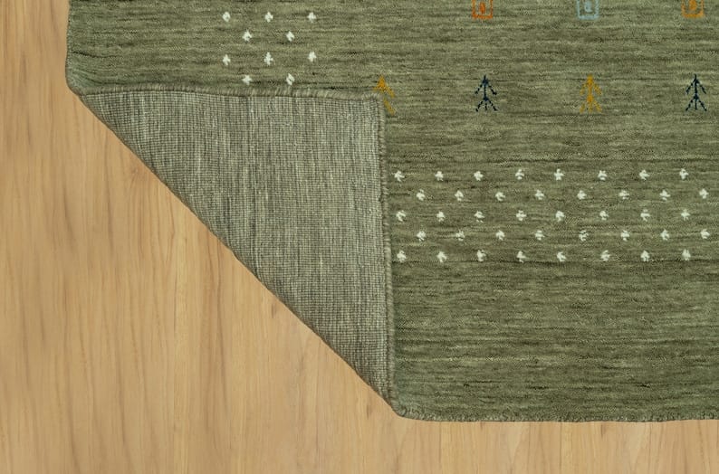 Premium Hand-Knotted Gabbeh Wool Rug - Minimalist Sage Green Organic Tribal Area Carpet - Custom Size Available