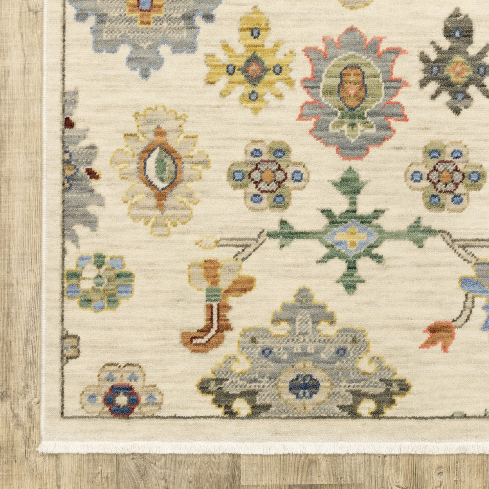 Premium Hand-Knotted Oushak Wool Rug - Vibrant Ivory Cream Multi Floral Carpet