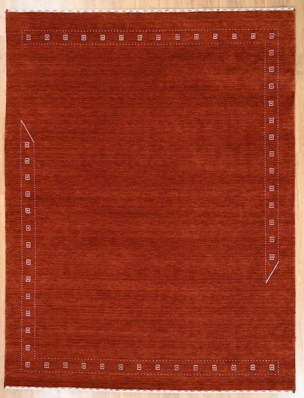 Premium Hand-Knotted Gabbeh Wool Rug - Solid Terracotta Red Rust Turkish Carpet