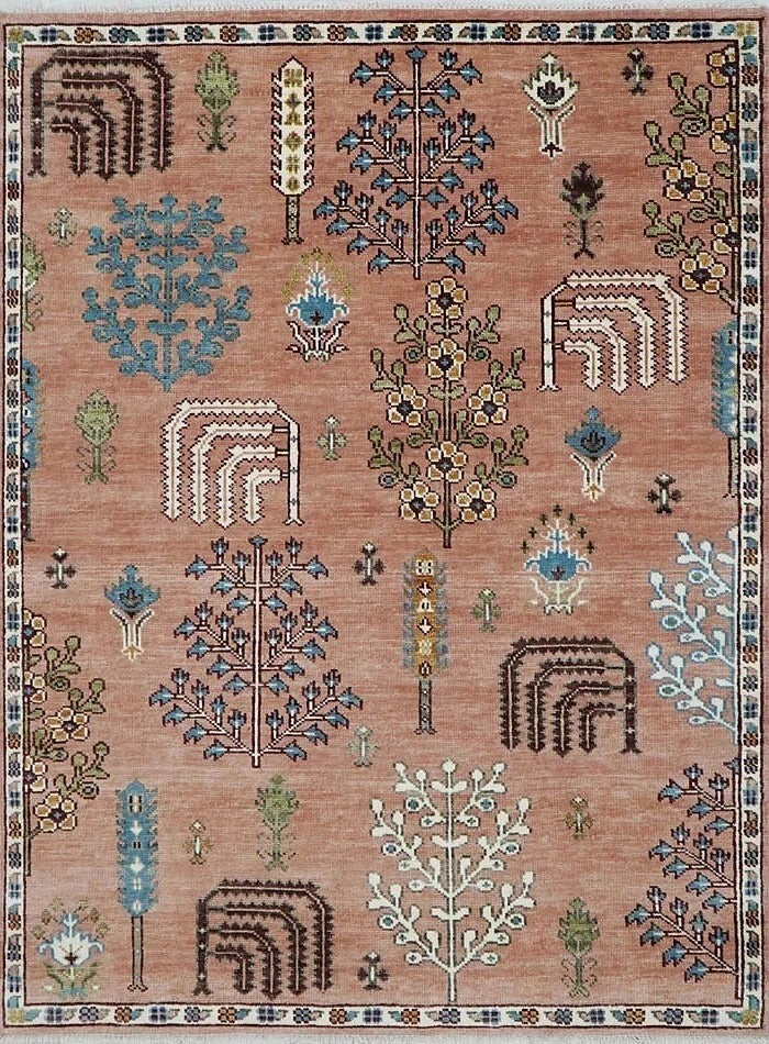 Premium Hand-Knotted Gabbeh Wool Rug - Muted Salmon Pink Tree of Life Persian Style Carpet - Custom Size Area Rug for Living Room, Bedroom & Nursery