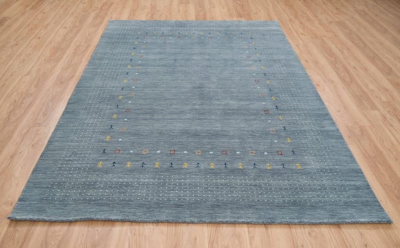 Premium Hand-Knotted Oushak Wool Rug - Slate Blue & Muted Steel Grey Turkish Carpet