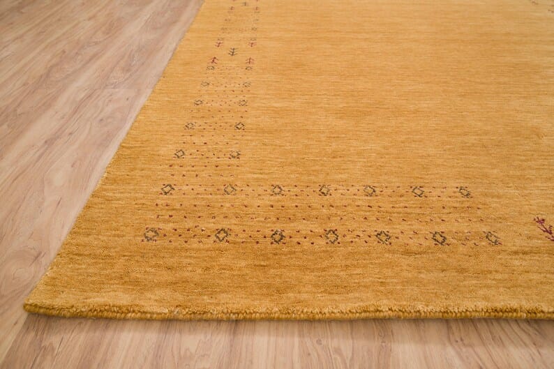 Premium Hand-Knotted Gabbeh Wool Rug - Minimalist Honey Mustard Gold Organic Tribal Area Carpet - Custom Size Available