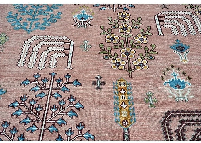 Premium Hand-Knotted Gabbeh Wool Rug - Muted Salmon Pink Tree of Life Persian Style Carpet - Custom Size Area Rug for Living Room, Bedroom & Nursery