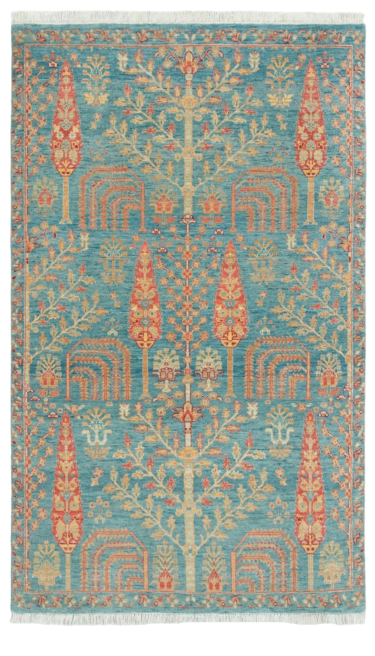 Luma Hand-Knotted Oushak Wool Rug – Light Blue & Turquoise Traditional Floral Medallion Carpet