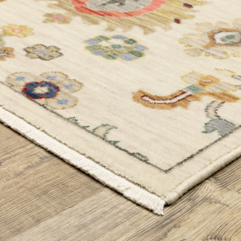 Premium Hand-Knotted Oushak Wool Rug - Vibrant Ivory Cream Multi Floral Carpet