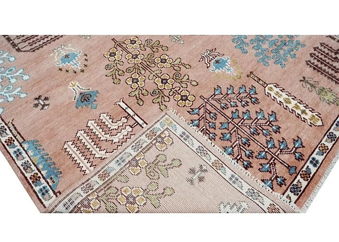 Premium Hand-Knotted Gabbeh Wool Rug - Muted Salmon Pink Tree of Life Persian Style Carpet - Custom Size Area Rug for Living Room, Bedroom & Nursery
