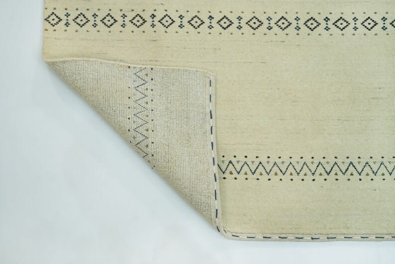 Premium Hand-Knotted Gabbeh Wool Rug - Minimalist Cream Ivory Striped Carpet