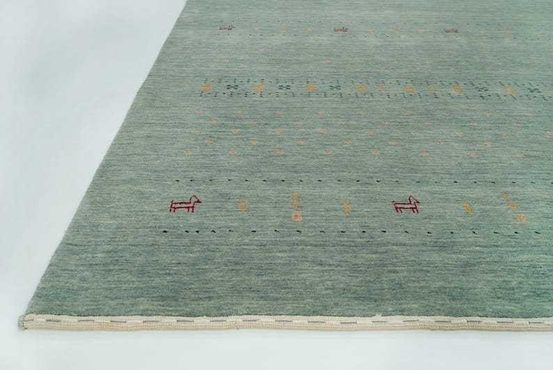 Premium Hand-Knotted Oushak Wool Rug - Minimalist Sage Green Seafoam Textured Carpet