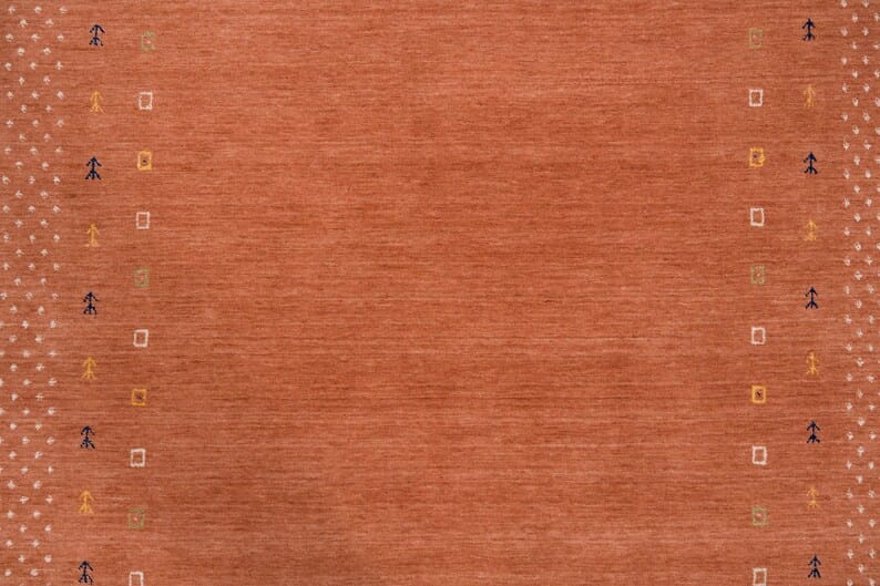 Premium Hand-Knotted Gabbeh Wool Rug - Minimalist Terracotta Rust Orange Striped Carpet