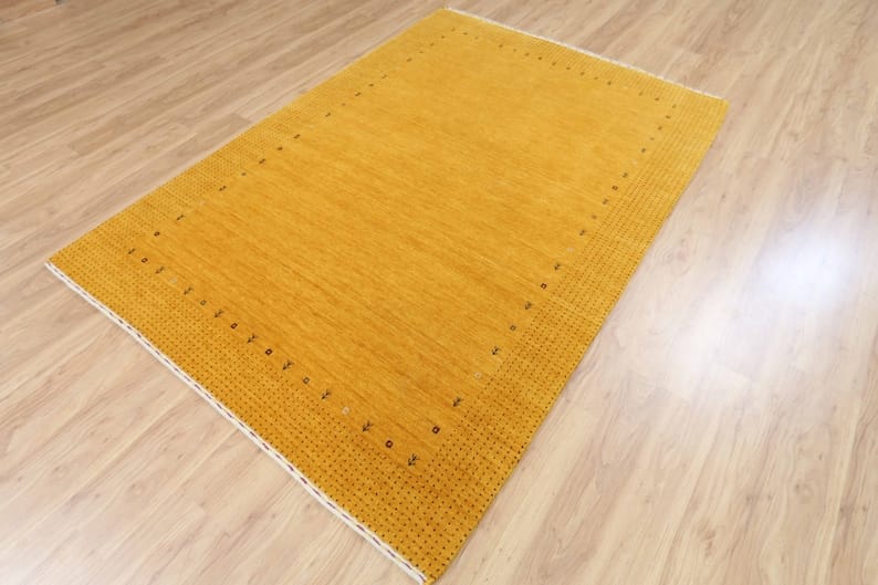 Premium Hand-Knotted Gabbeh Wool Rug - Solid Minimalist Mustard Golden Yellow Carpet