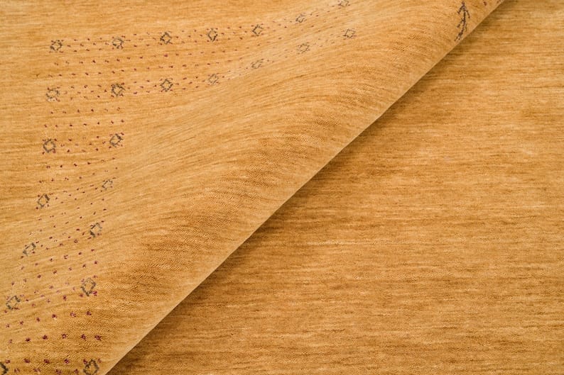 Premium Hand-Knotted Gabbeh Wool Rug - Minimalist Honey Mustard Gold Organic Tribal Area Carpet - Custom Size Available