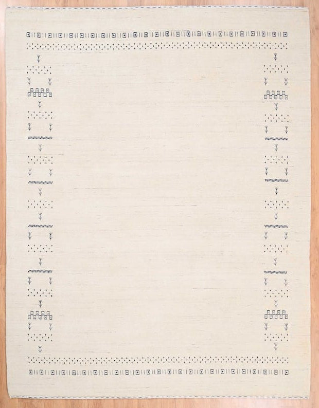 Premium Hand-Knotted Gabbeh Wool Rug - Minimalist Cream Ivory Organic Tribal Area Carpet - Custom Size Available