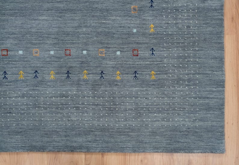 Premium Hand-Knotted Oushak Wool Rug - Slate Blue & Muted Steel Grey Turkish Carpet