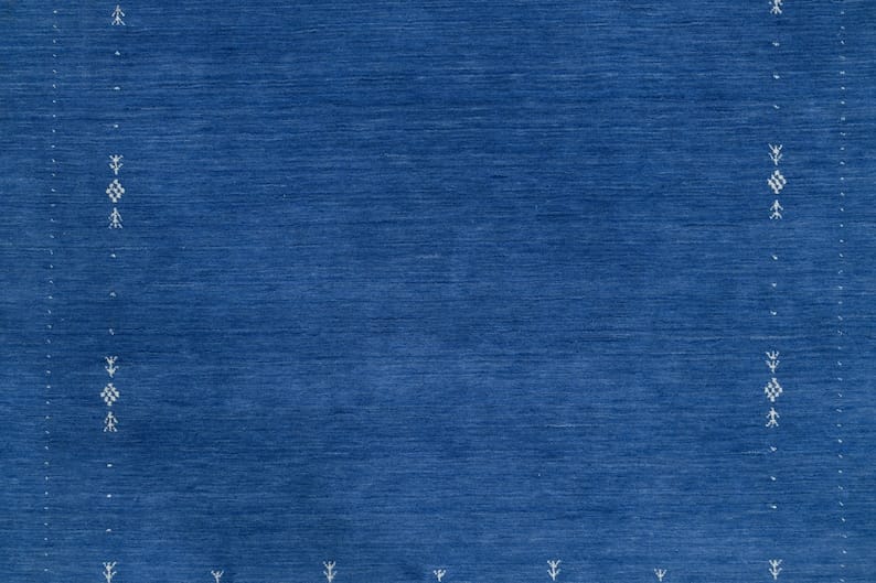 Premium Hand-Knotted Gabbeh Wool Rug - Minimalist Indigo Blue Organic Tribal Area Carpet - Custom Size Available