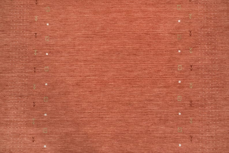 Premium Hand-Knotted Gabbeh Wool Rug - Minimalist Rust Orange Turkish Carpet
