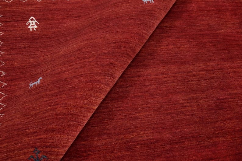 Premium Hand-Knotted Gabbeh Wool Rug - Minimalist Dark Red Maroon Geometric Carpet