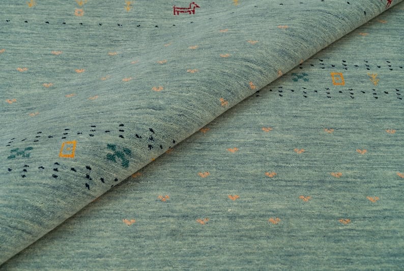 Premium Hand-Knotted Oushak Wool Rug - Minimalist Sage Green Seafoam Textured Carpet