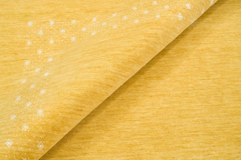 Premium Hand-Knotted Gabbeh Wool Rug - Minimalist Golden Mustard Yellow Carpet