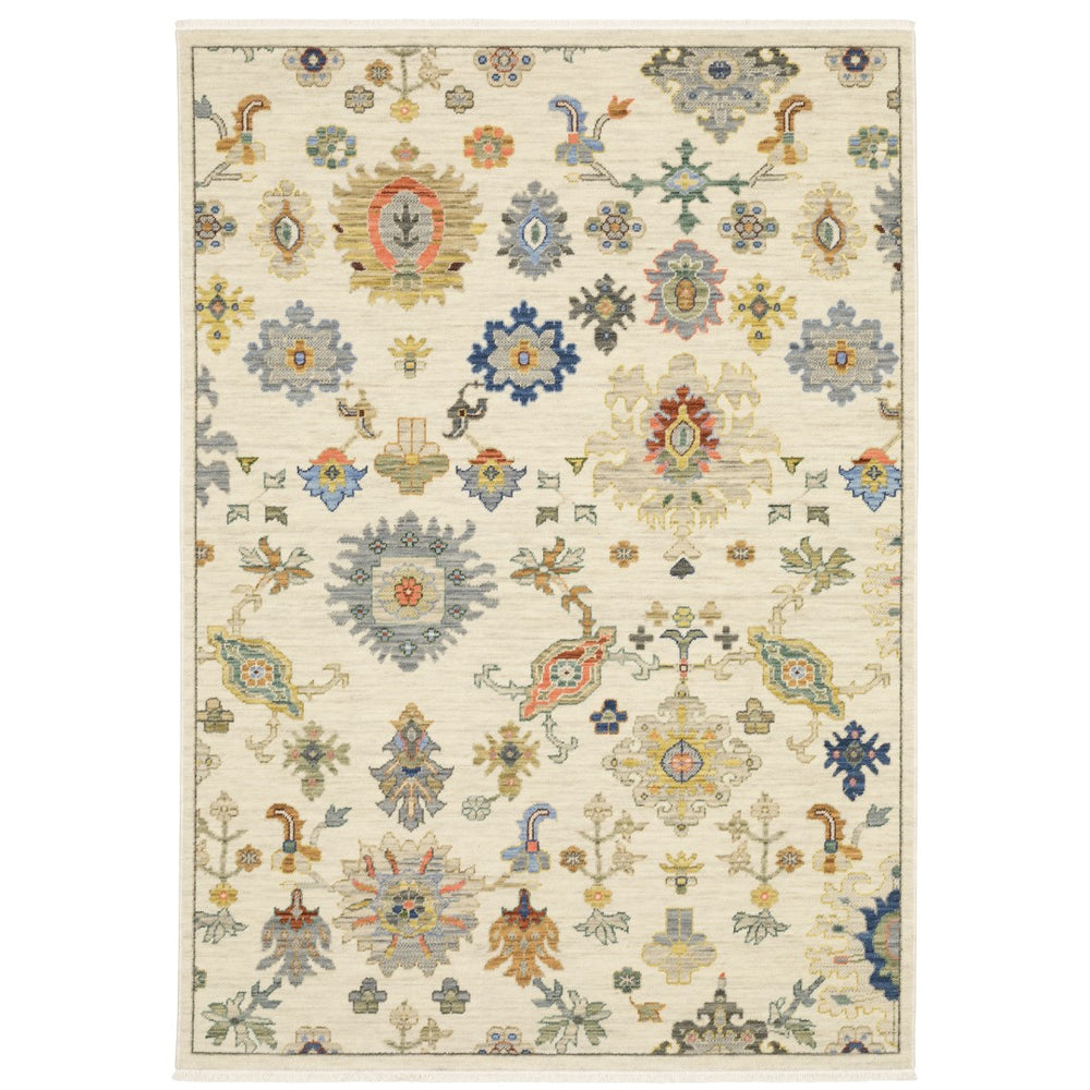 Premium Hand-Knotted Oushak Wool Rug - Vibrant Ivory Cream Multi Floral Carpet