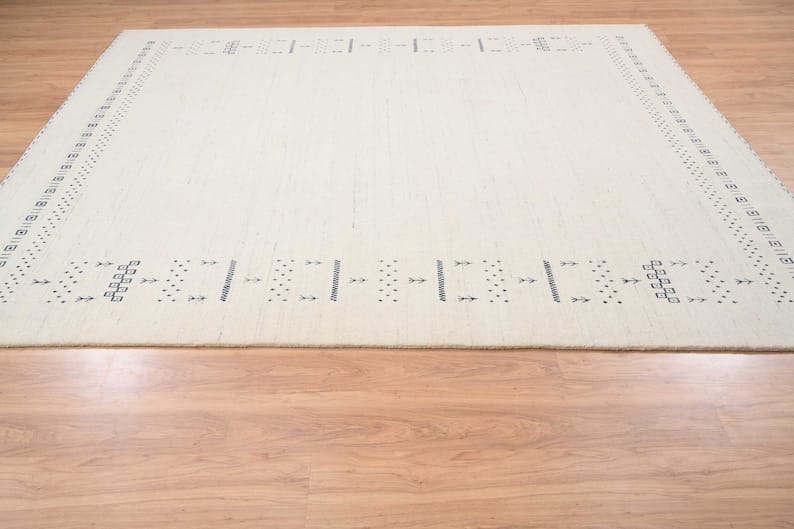 Premium Hand-Knotted Gabbeh Wool Rug - Minimalist Cream Ivory Organic Tribal Area Carpet - Custom Size Available