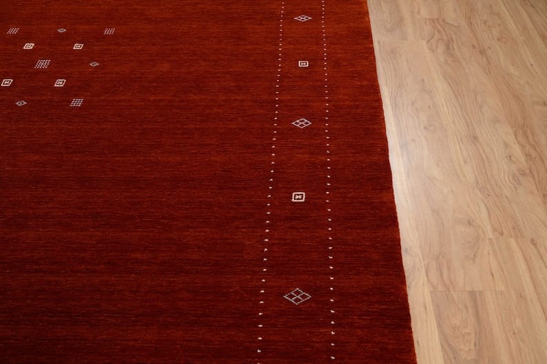 Premium Hand-Knotted Gabbeh Wool Rug - Solid Tomato Orange Red Turkish Carpet