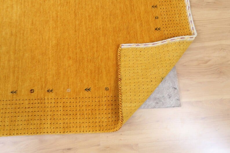 Premium Hand-Knotted Gabbeh Wool Rug - Solid Minimalist Mustard Golden Yellow Carpet