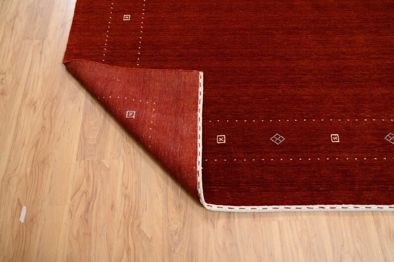 Premium Hand-Knotted Gabbeh Wool Rug - Solid Tomato Orange Red Turkish Carpet