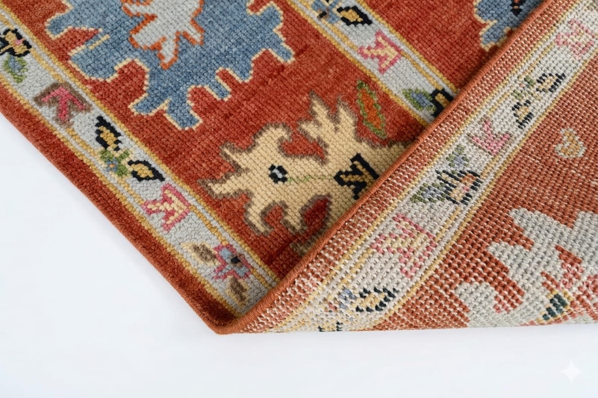 Premium Hand-Knotted Oushak Wool Rug - Terracotta Rust Orange Multi Floral Carpet