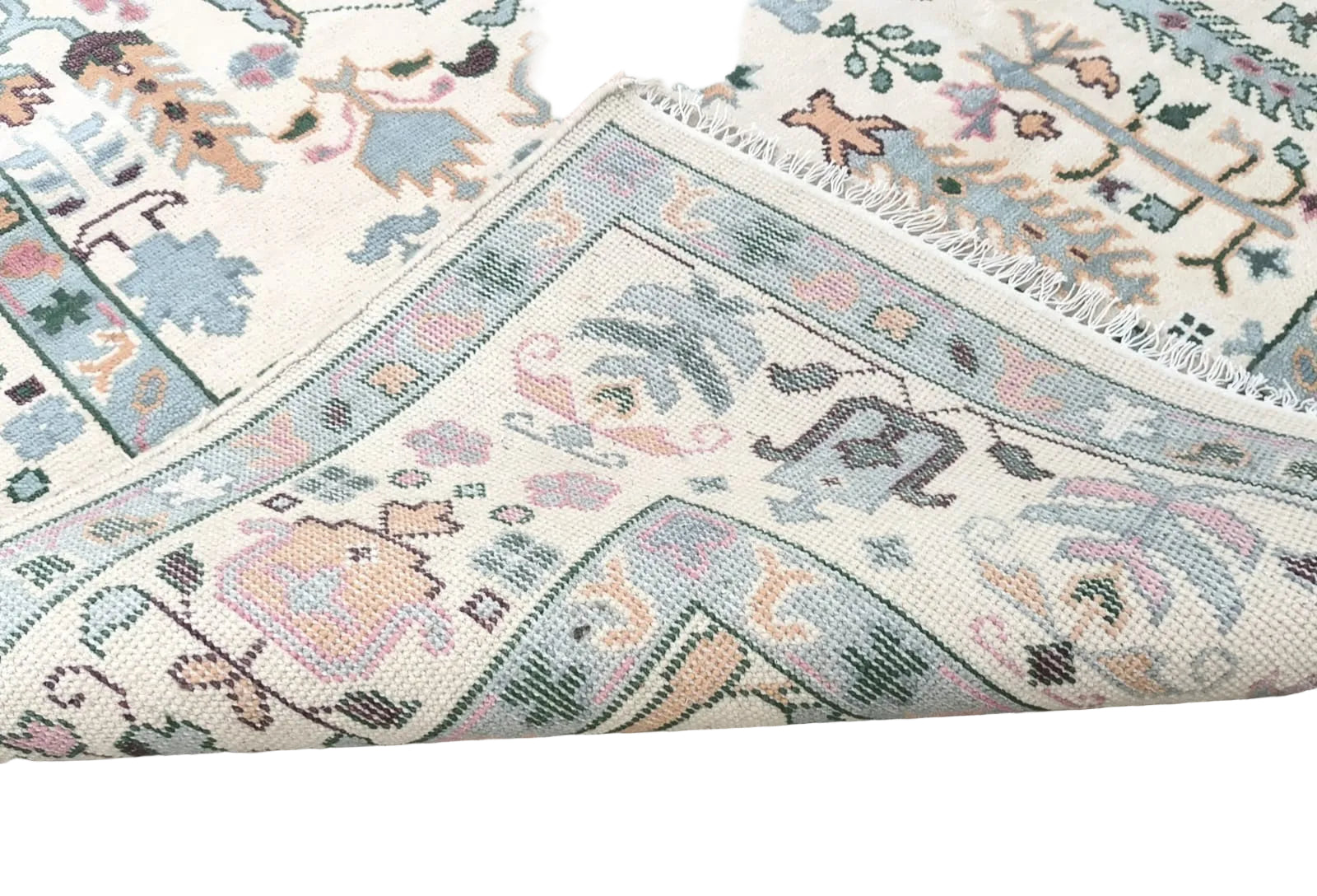 Premium Hand-Knotted Oushak Wool Rug - Creamy Ivory & Sage Green Tree of Life Carpet - Custom Size Traditional Area Rug for Living Room, Bedroom & Dining Space